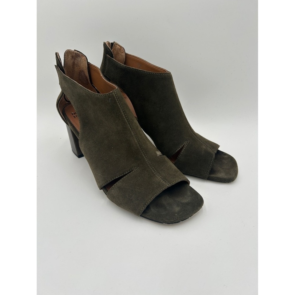 Donald Pliner Perra Olive Green Suede Block Heel Sandal Boho Earth Tone 9.5 M